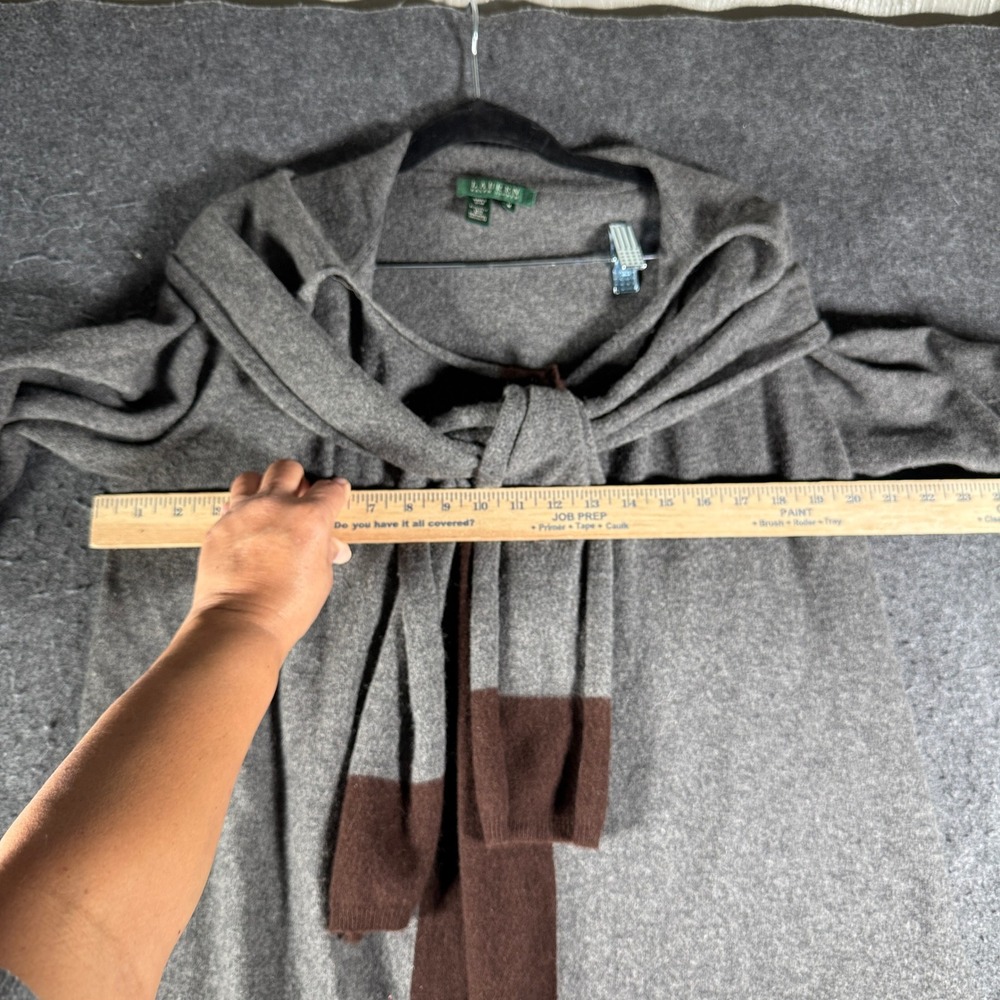 Lauren Ralph Lauren Wool Cashmere Colorblock Scarf Neck Cardigan Gray Brown M - Picture 6 of 8